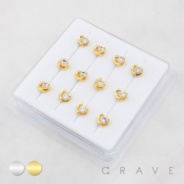 HEART WITH BEZEL CZ 316L SURGICAL STEEL L-SHAPE NOSE RING BOX